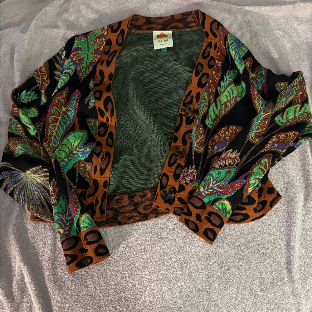 FARM Rio Vibrant Leaf and Leopard Cardigan